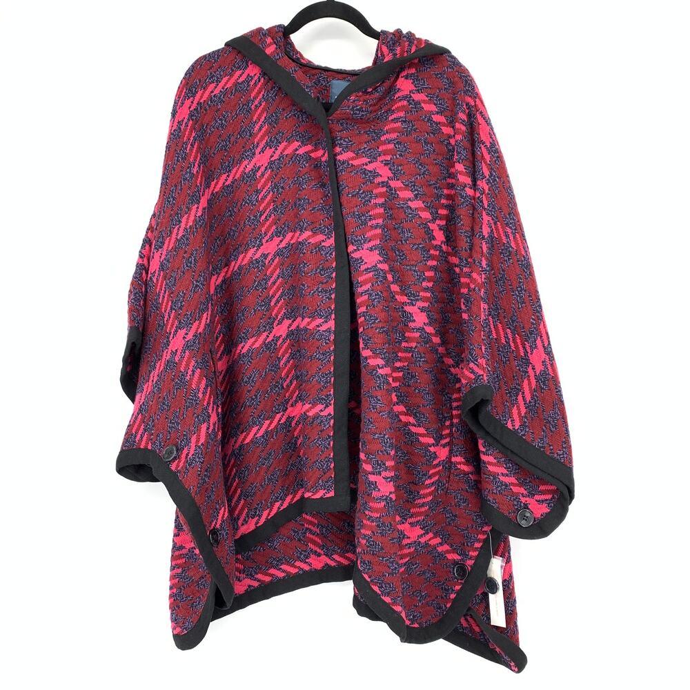 Modcloth Little Plaid Riding Hood Cape Poncho Womens Size M Pink Red Multi NEW